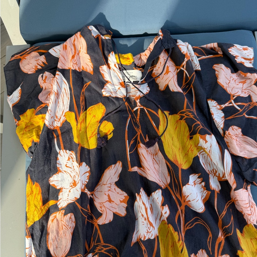 Trovata Black Blouse with Orange & White Floral Print